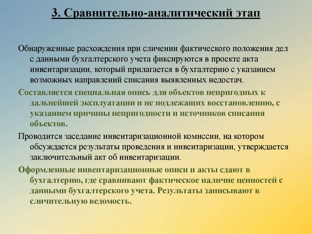 Этап отражен. Сравнительная аналитический этап проведения инвентаризации. Аналитический этап. Аналитический этап инвентаризации это. Сравнительно-аналитический.