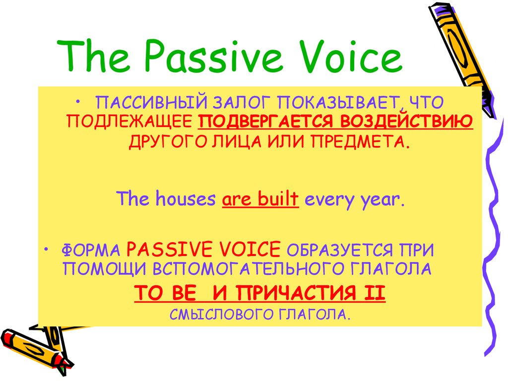 Формы passive voice. Страдательный залог в русском причастия.