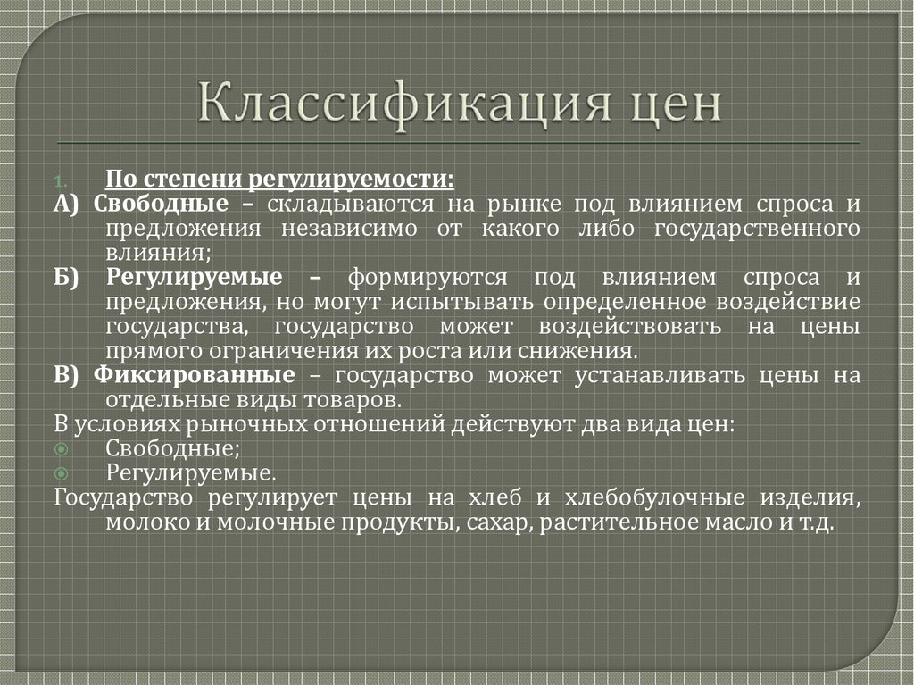 Классификация цен