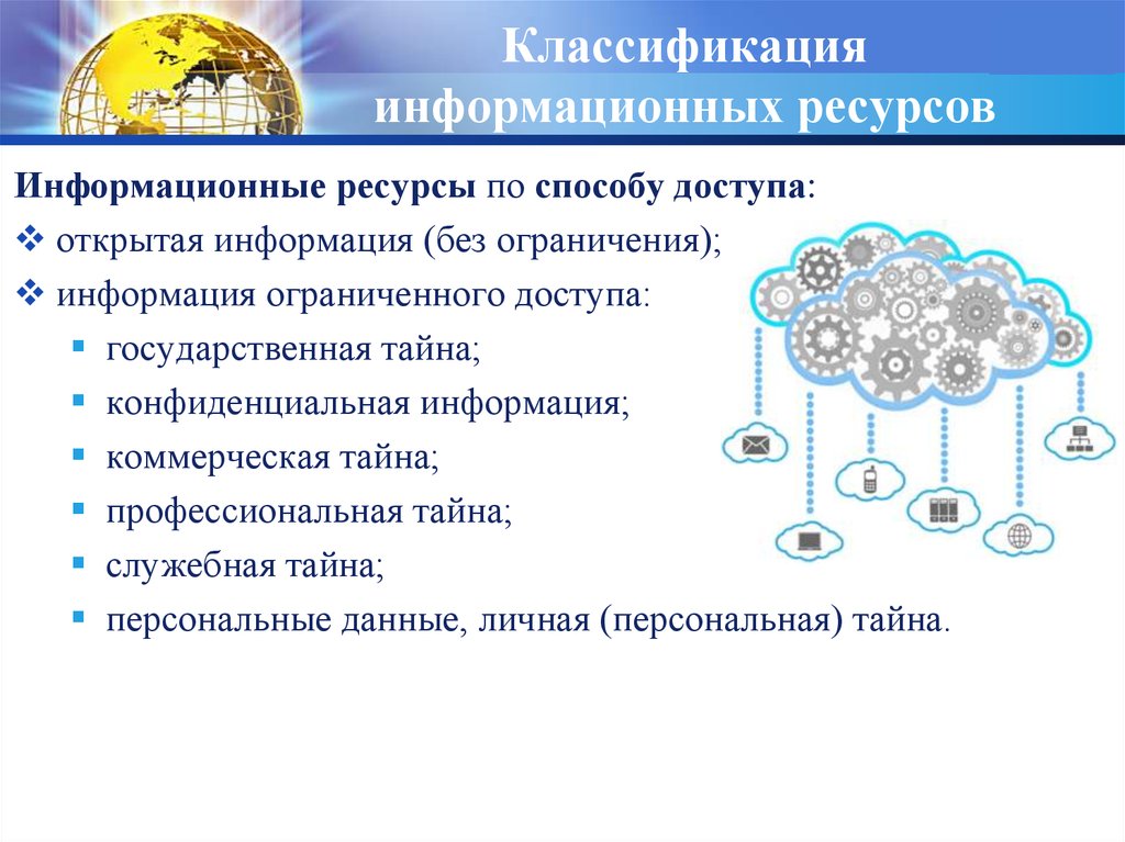 Классификация информационных ресурсов