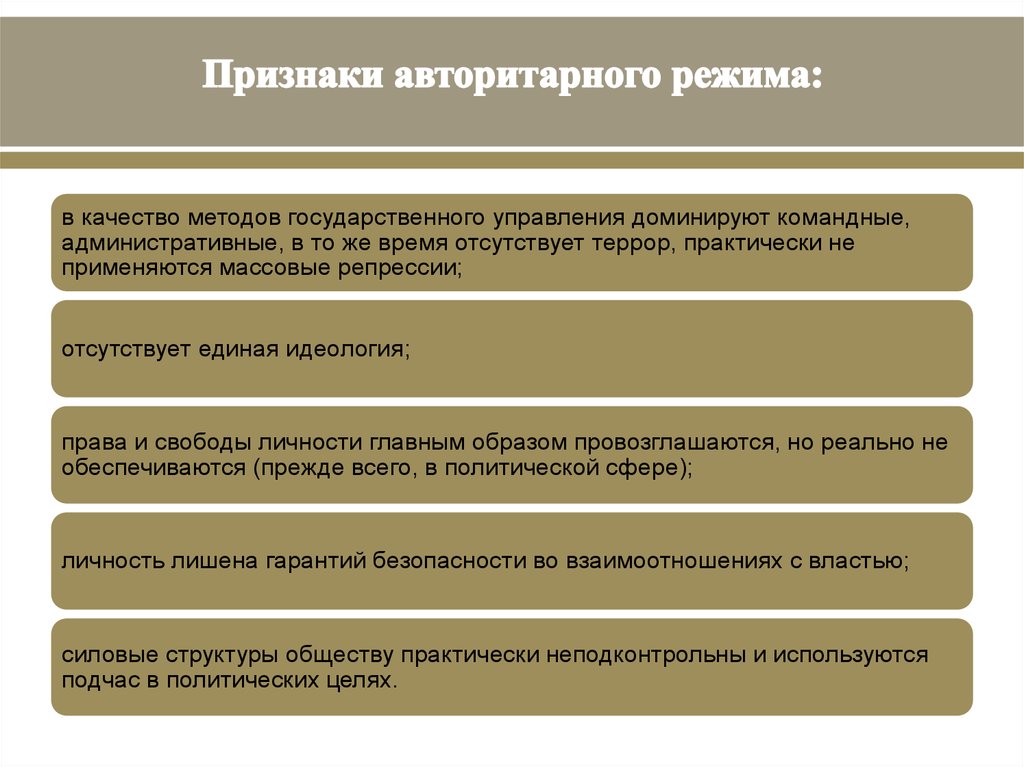 Признаки авторитарного государственного режима