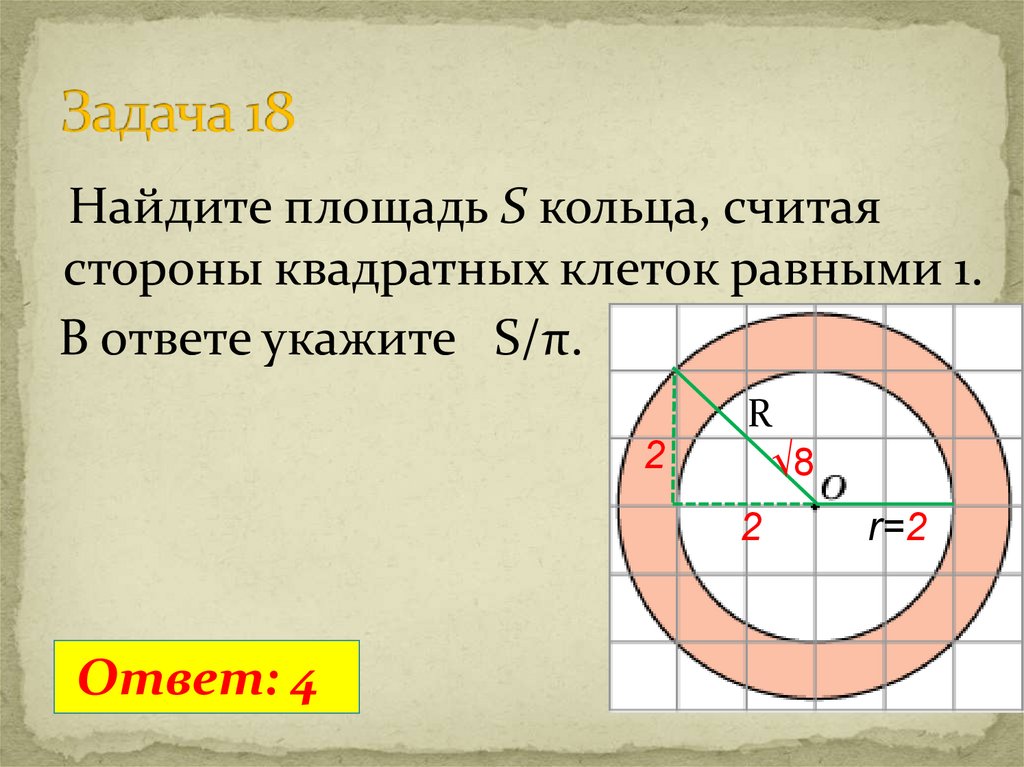 Найдите площадь кольца образованного двумя