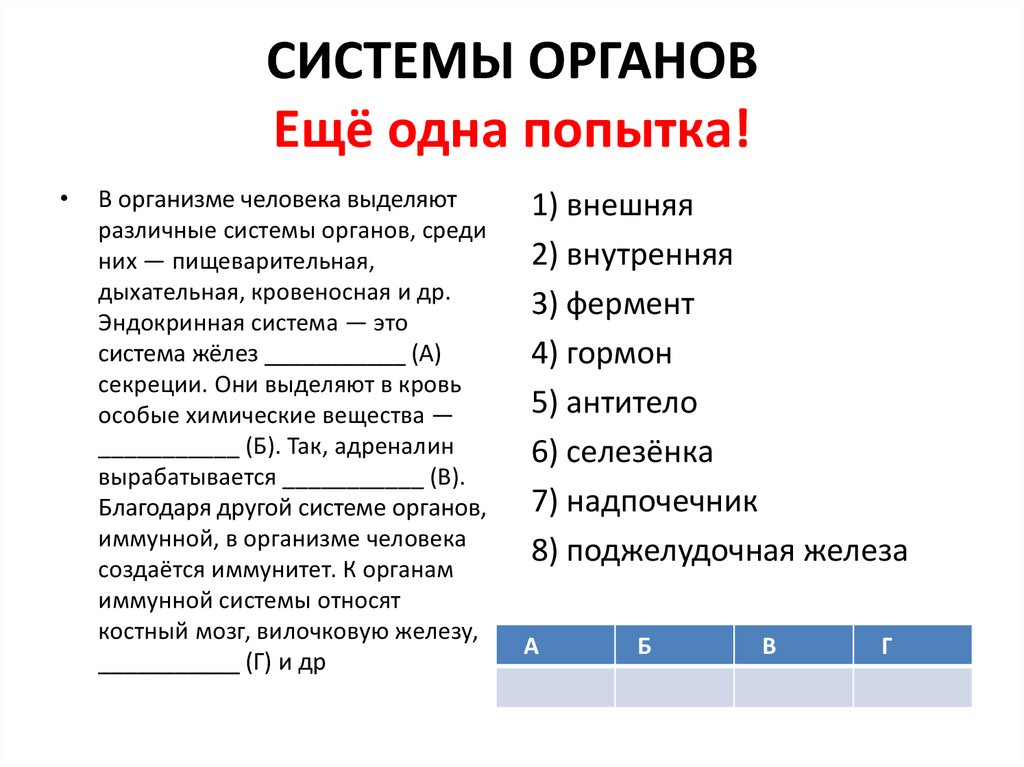 Вопросы системы органов