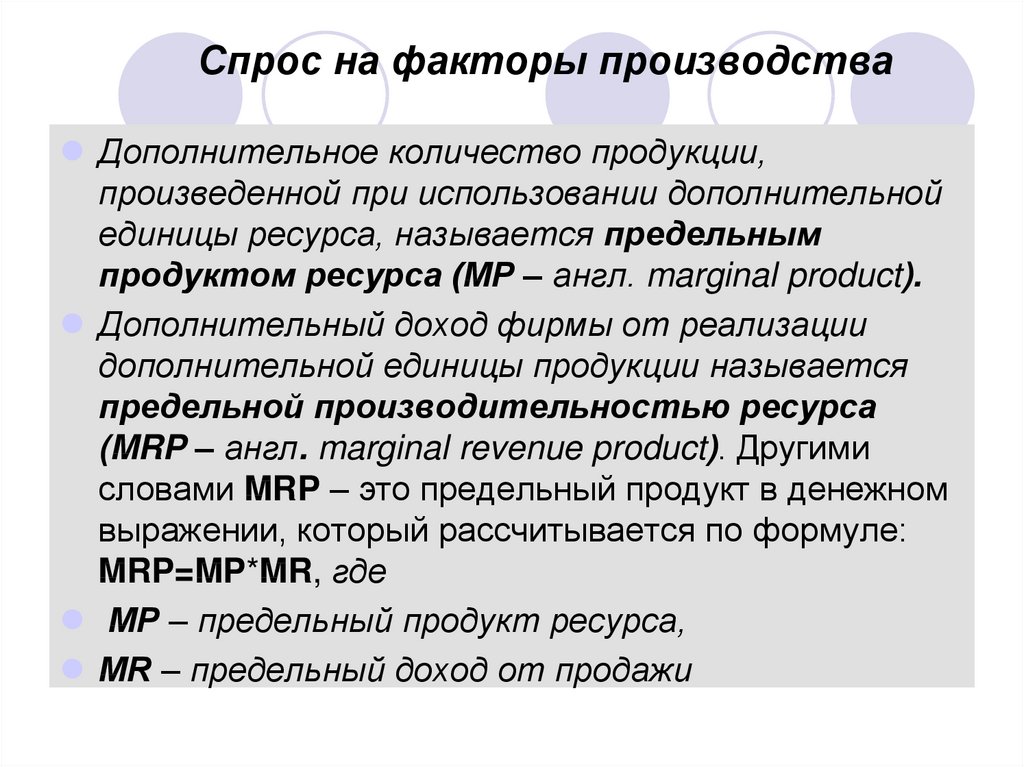 Рынки факторов производства презентация