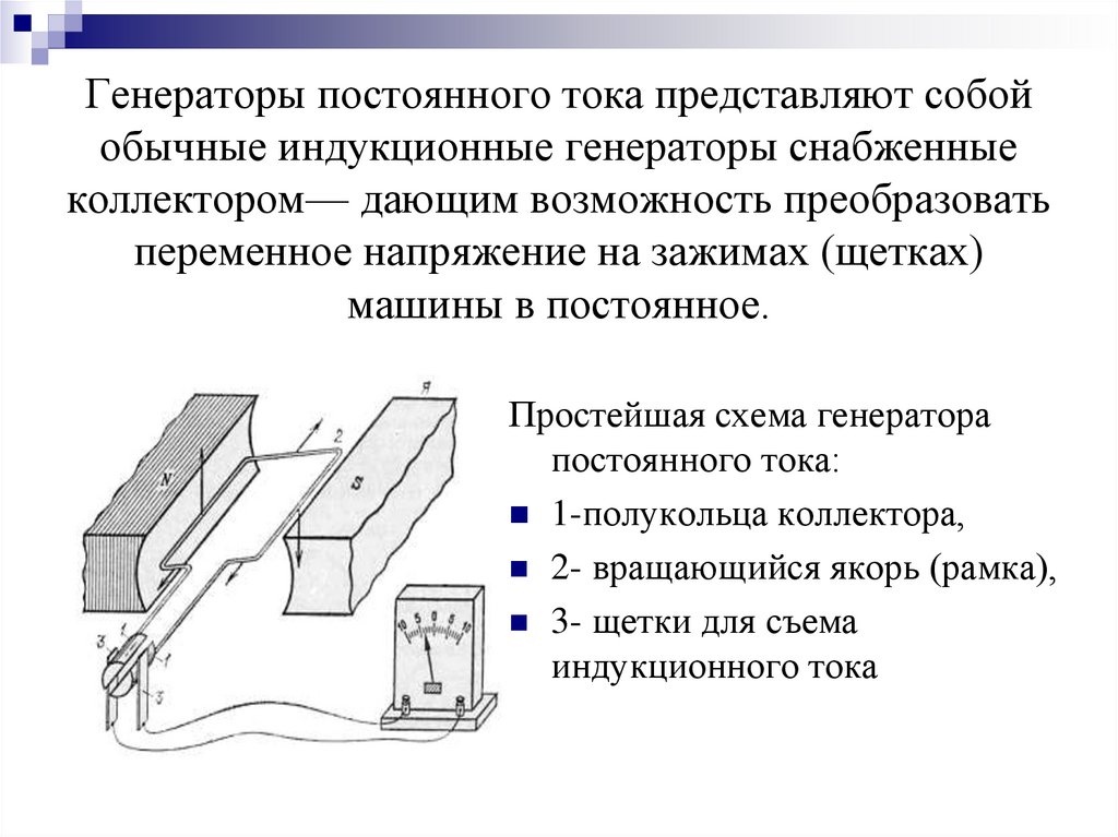 На рисунке дан генератор постоянного тока