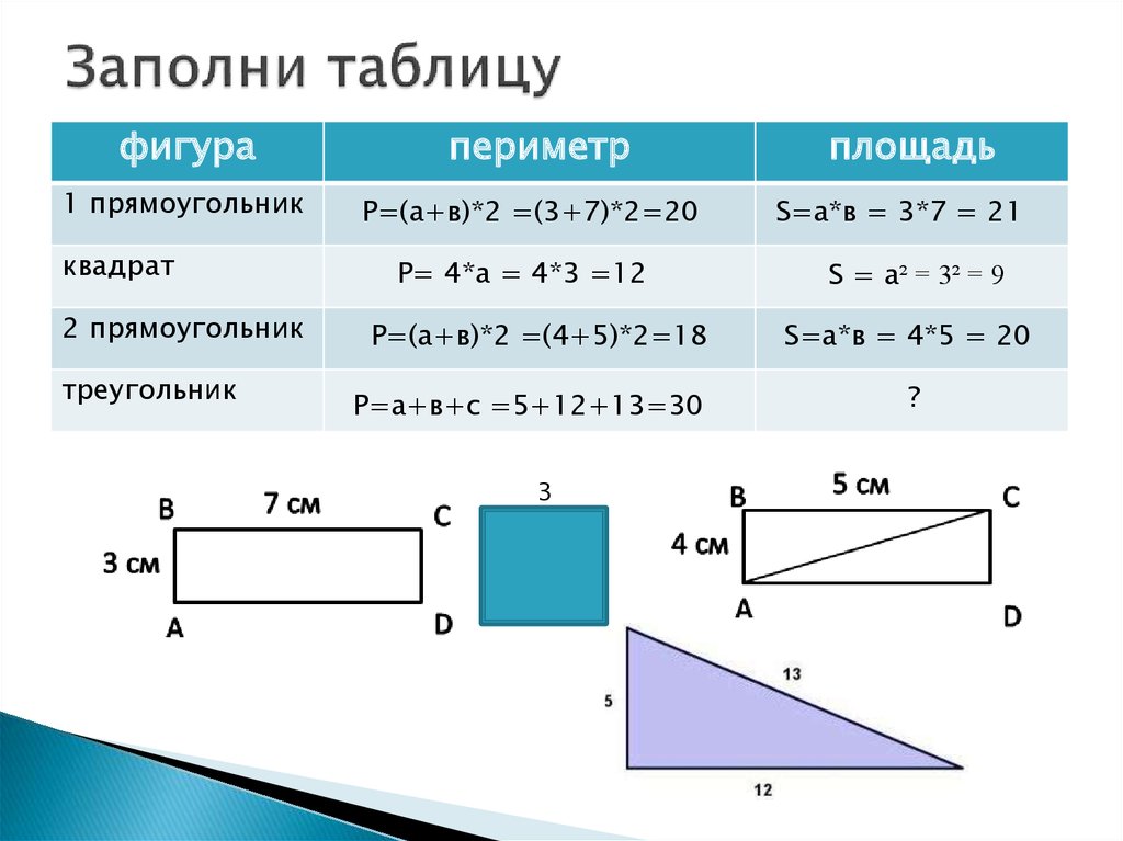 Периметр прямоугольника треугольника формула