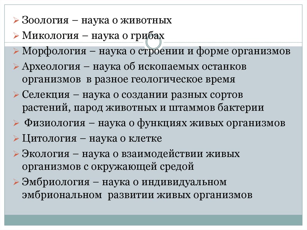 Индивидуальные науки. Науки о животных. Разделы наук о животных. Дисциплины зоологии. Структура науки зоологии.