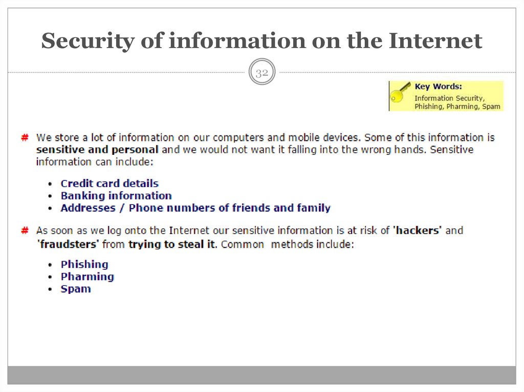 Security of information on the Internet