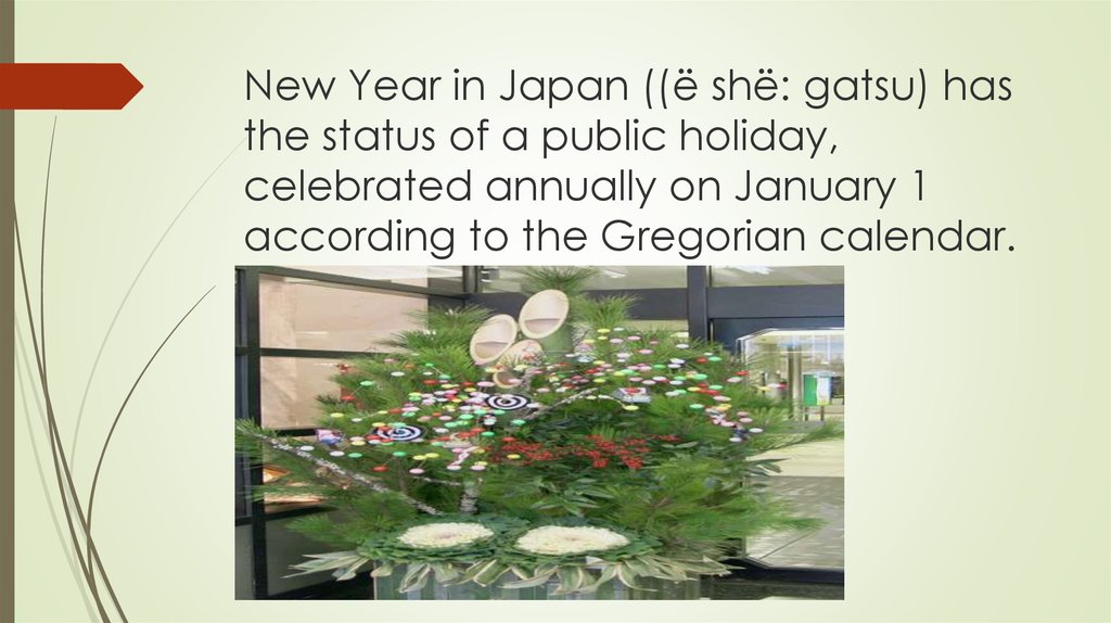 New Year in Japan ((ё shё: gatsu) has the status of a public holiday, celebrated annually on January 1 according to the