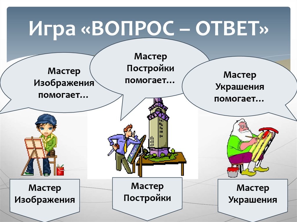 Вопрос ответ мастеру. Мастер украшения. Мастера изображения постройки и украшения. Мастер изображения мастер украшения мастер постройки. Мастер постройки 1 класс.