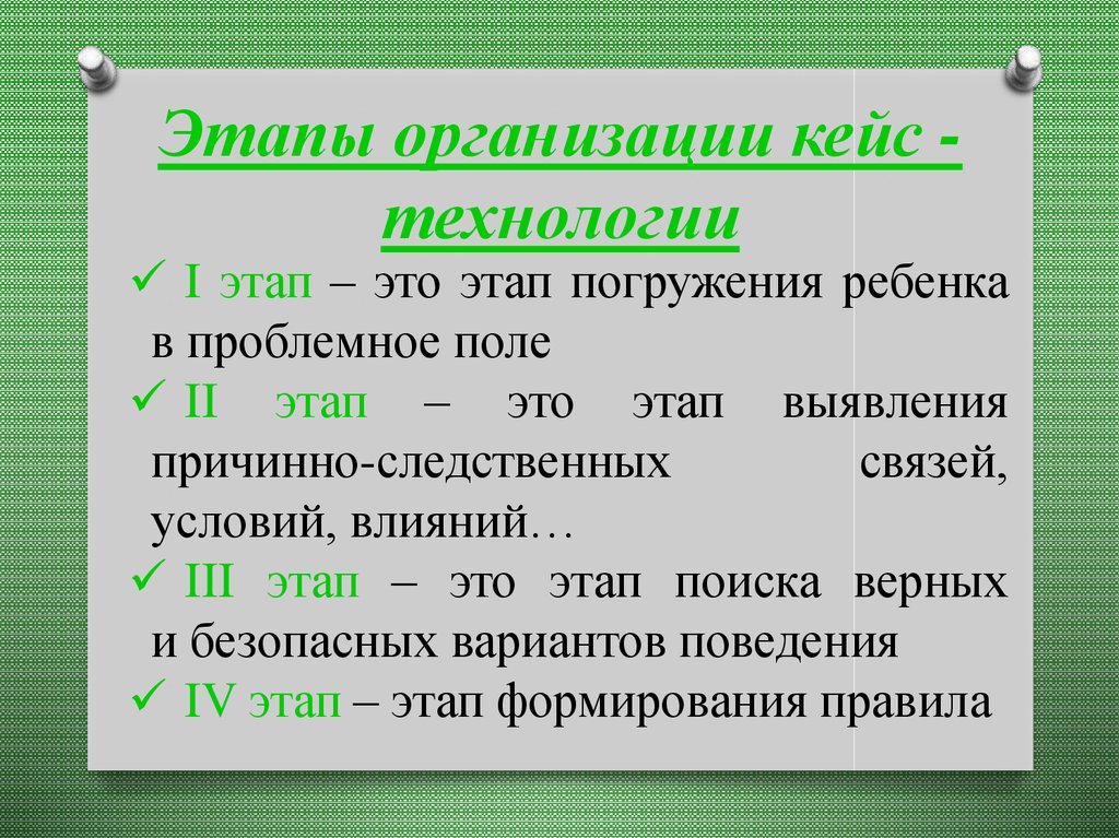 Этапы организации. Этапы организации кейса.