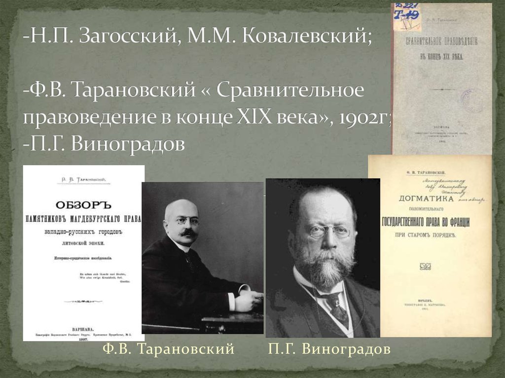 Б п н п г. Представители сравнительного правоведения в России. Ф В Тарановский. Ф.В Тарановского сравнительное правоведение в конце XIX века 1902. Виноградов сравнительное правоведение.