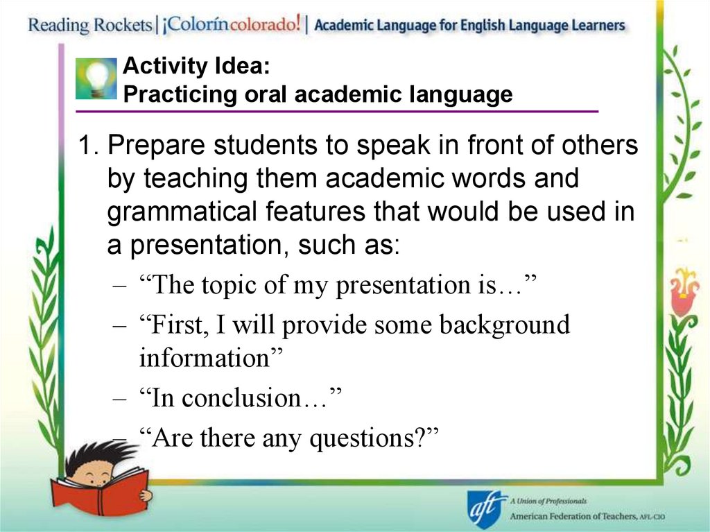 Activity Idea: Practicing oral academic language