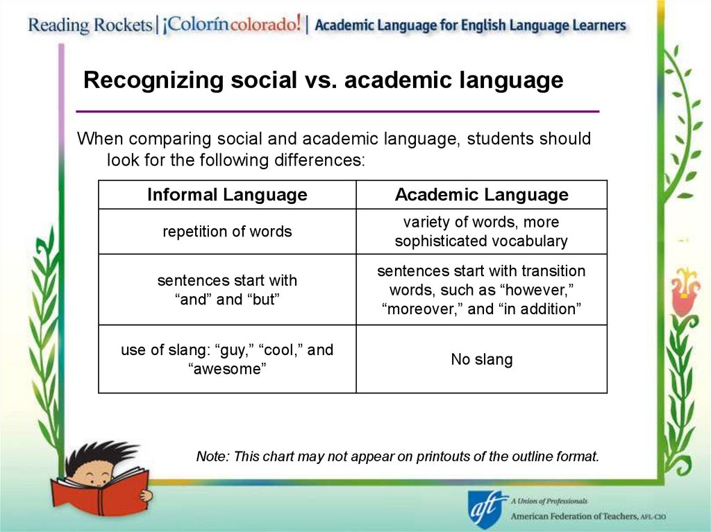 Recognizing social vs. academic language