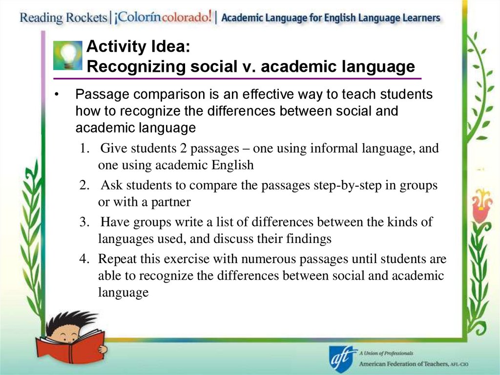 Activity Idea: Recognizing social v. academic language