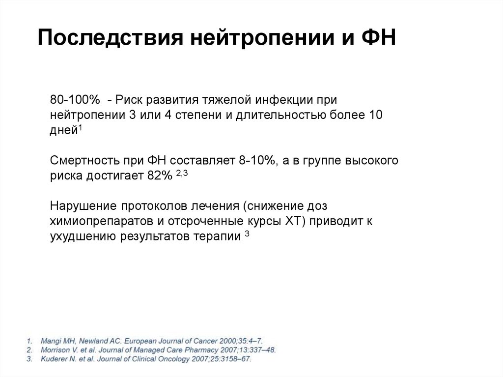 Последствия нейтропении и ФН