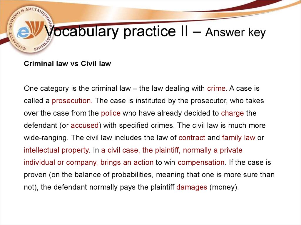 Vocabulary practice II – Answer key