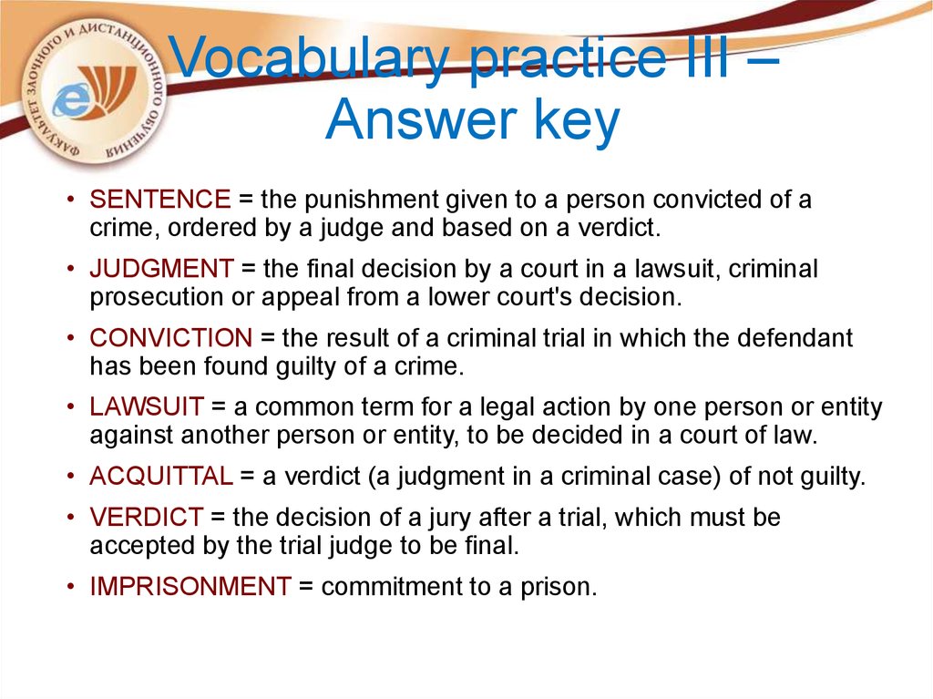 Vocabulary practice III – Answer key