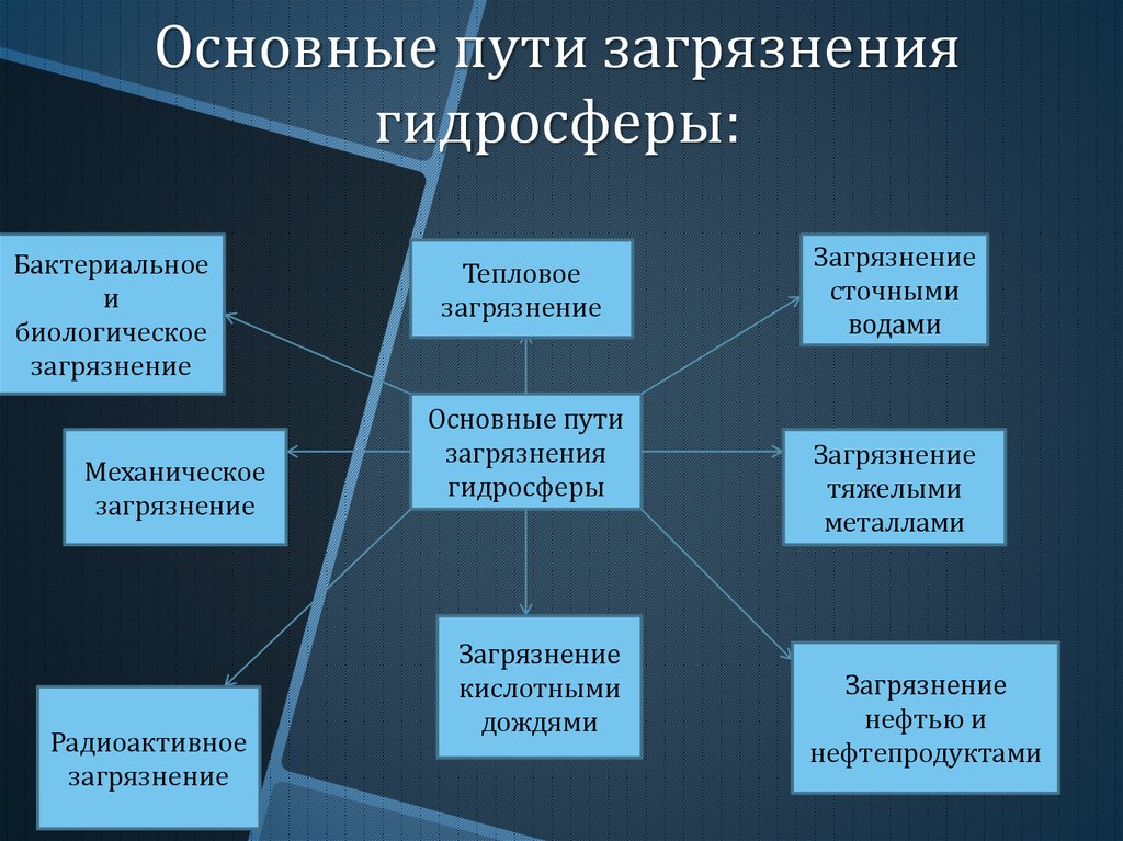 Влияние гидросферы. Основные пути загрязнения гидросферы. Основные источники загрязнения гидросферы. Факторы загрязнения гидросферы. Основные виды загрязнения гидросферы.