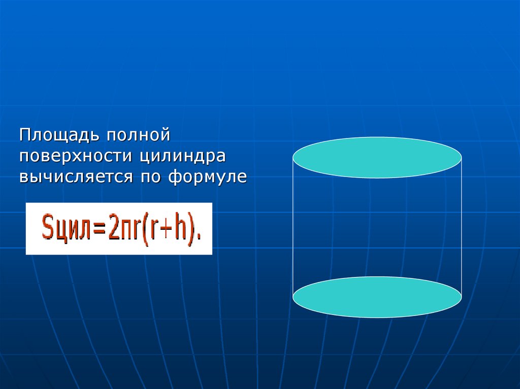 1 площадь поверхности цилиндра. Площадь боковой поверхности цилиндра вычисляется по формуле. Площадь полной поверхности цилиндра формула. Формулы боковой и полной поверхности цилиндра. Площадь полной поверхности цилиндра вычисляется по формуле.