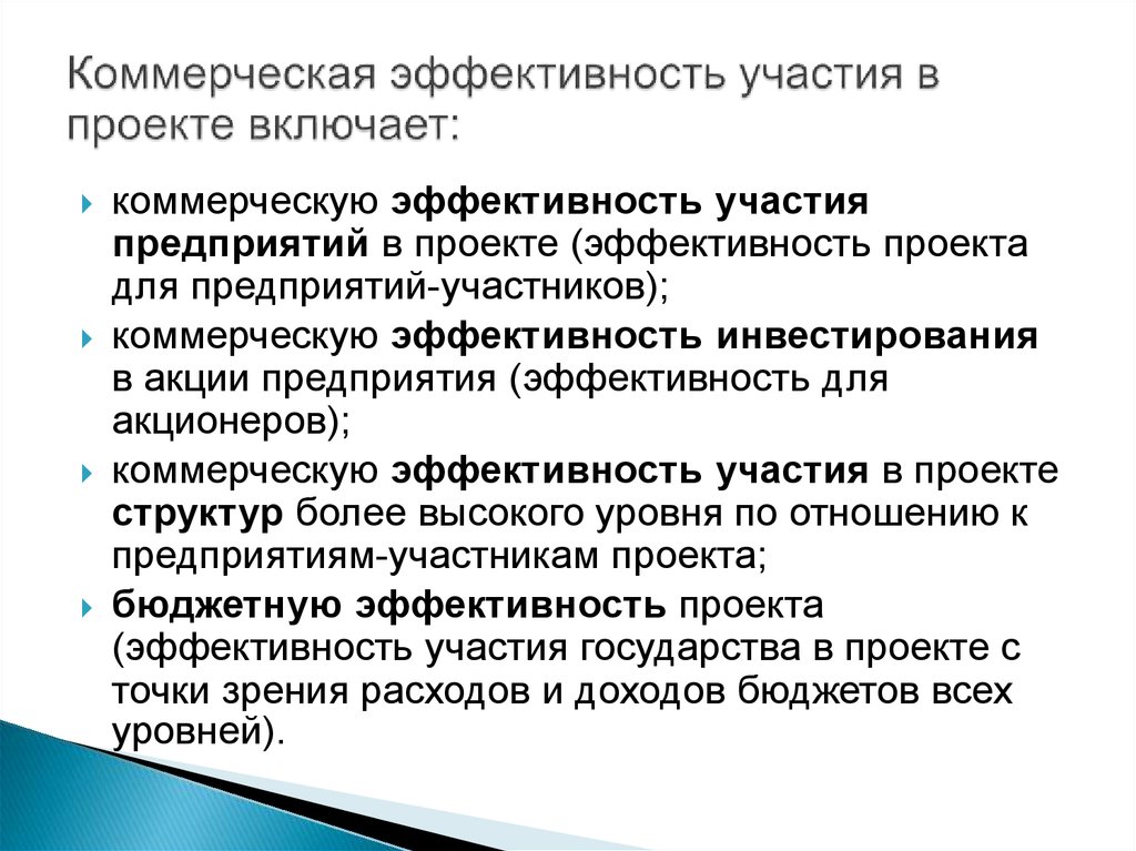 Эффективность участия в проекте не включает в себя