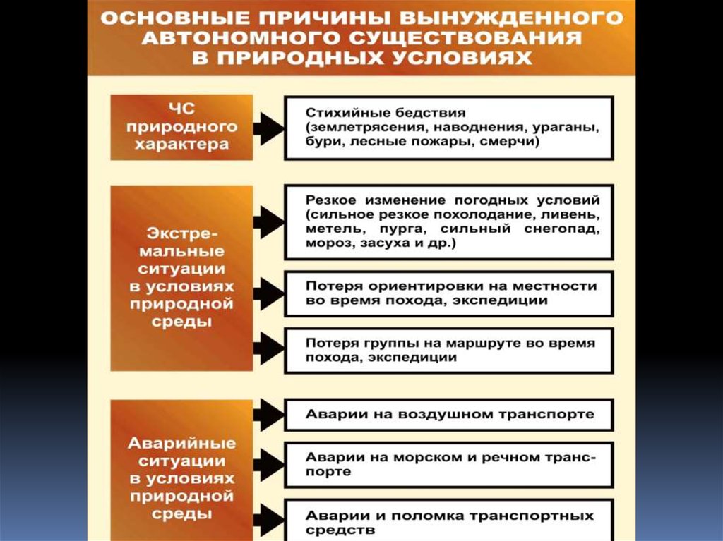 Схема основные причины вынужденного автономного существования в природных условиях