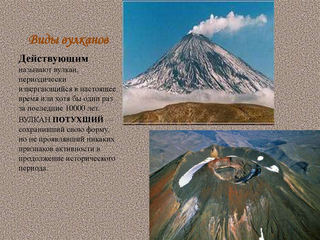 Название вулканов в россии. Виды вулканов. Действующий и потухший вулкан.