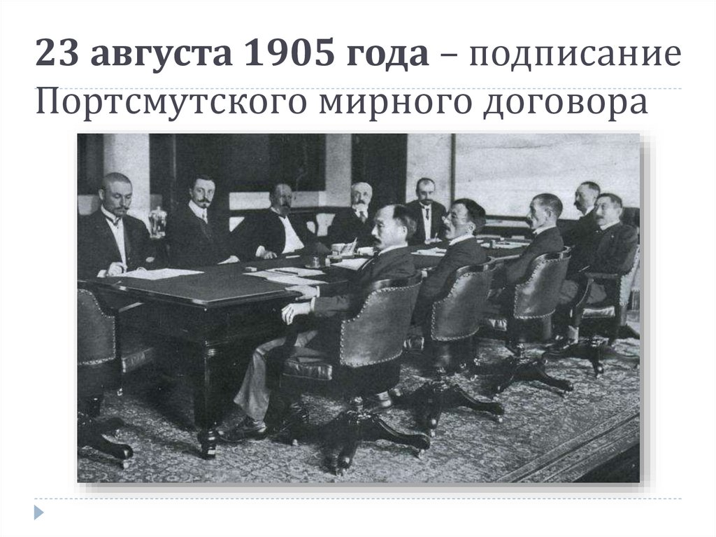 Мирный договор завершивший русско японскую войну. Портсмутский Мирный договор 1905.