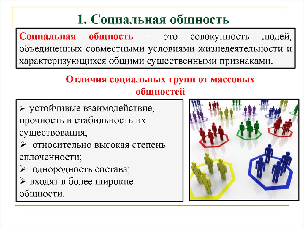 Совокупность способов взаимодействия и форм объединения людей. Социальные общности и группы. Социальная общность и социальная группа. Понятие о социальных общностях и группах. Отличие соц группы от соц общности.