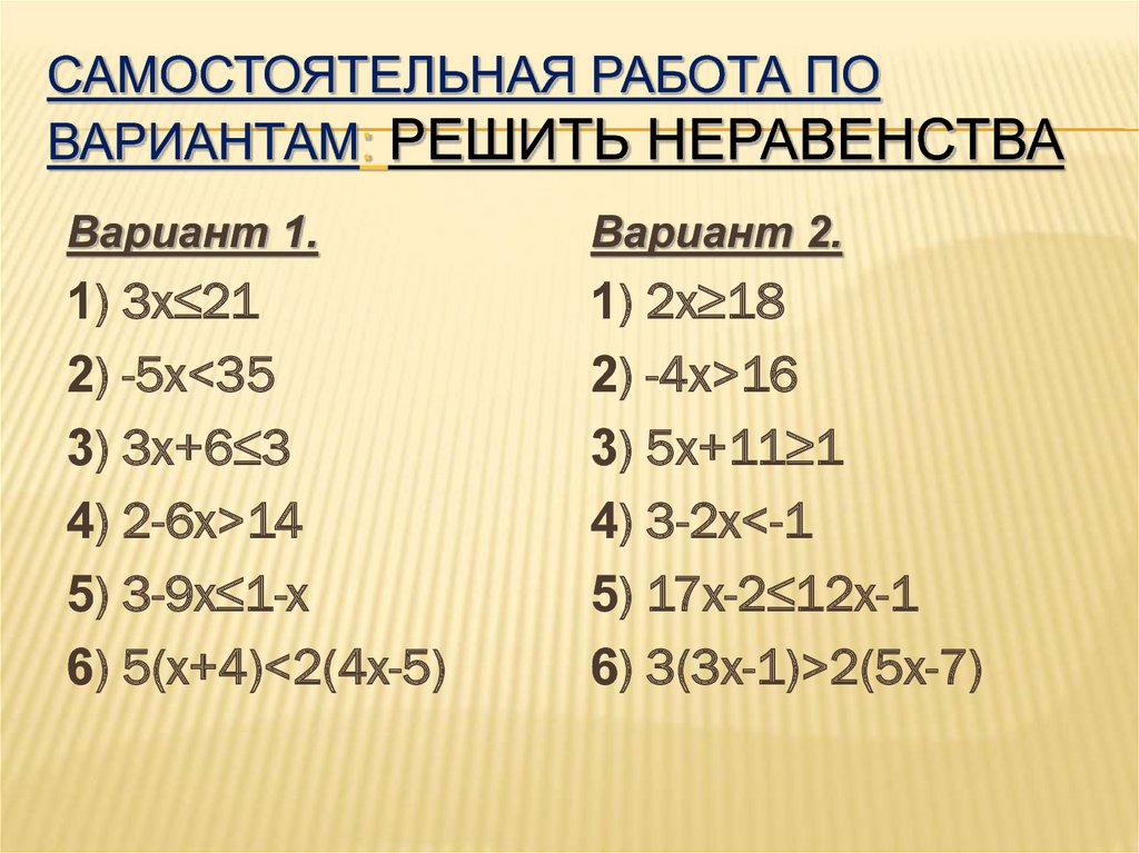 Работа неравенства. Самостоятельная работа решение неравенств. Неравенства первой степени самостоятельная работа. Решение линейных неравенств самост. Линейные неравенства тренажер.