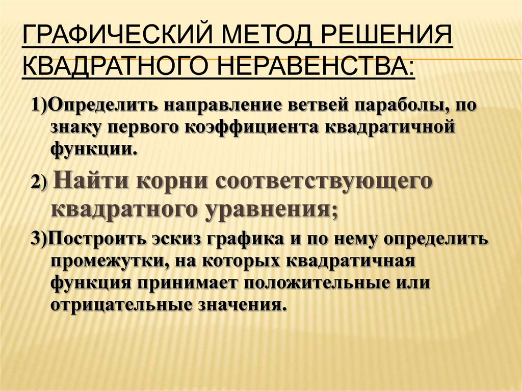 Алгоритм решения квадратных неравенств. Алгоритм решения квадратного неравенства графическим способом. Решение квадратных неравенств графическим способом. Алгоритм графического метода решения квадратного неравенства.