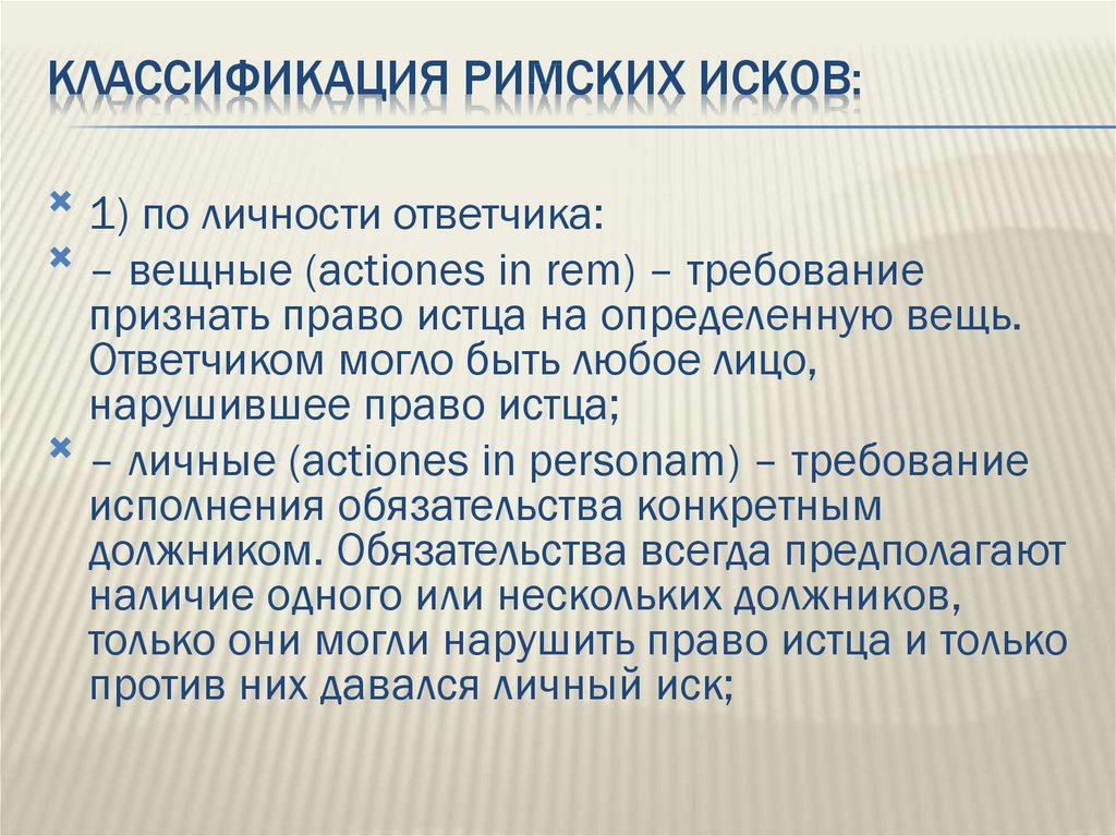 Виды исков в римском праве презентация