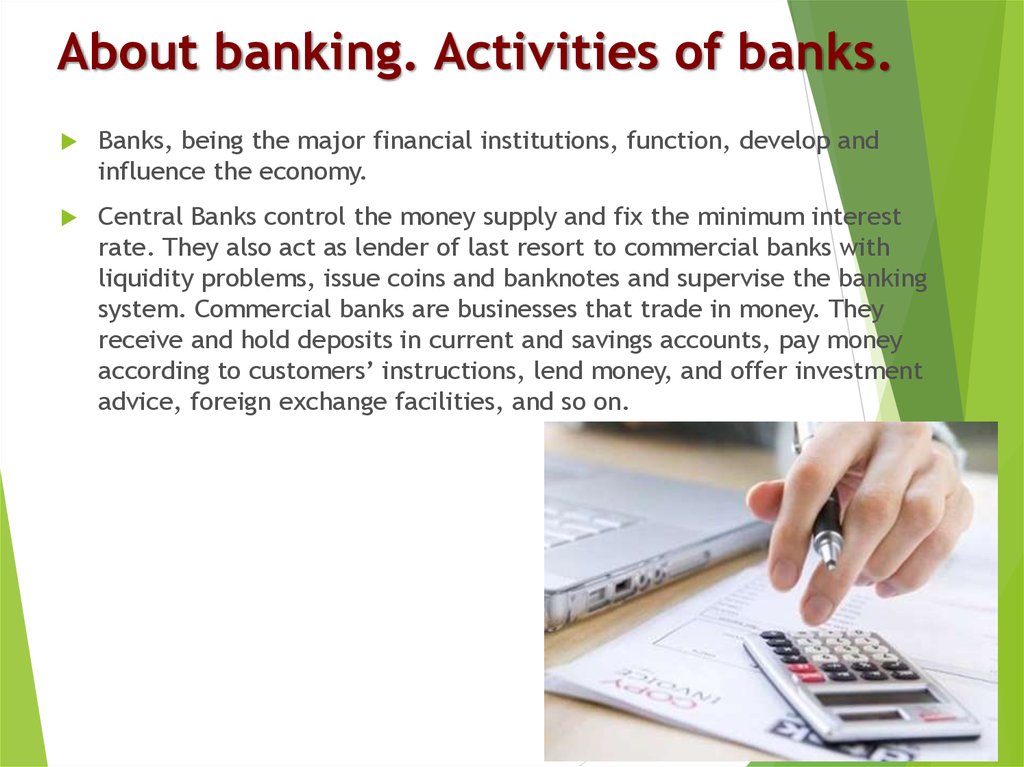 About banking. Activities of banks.