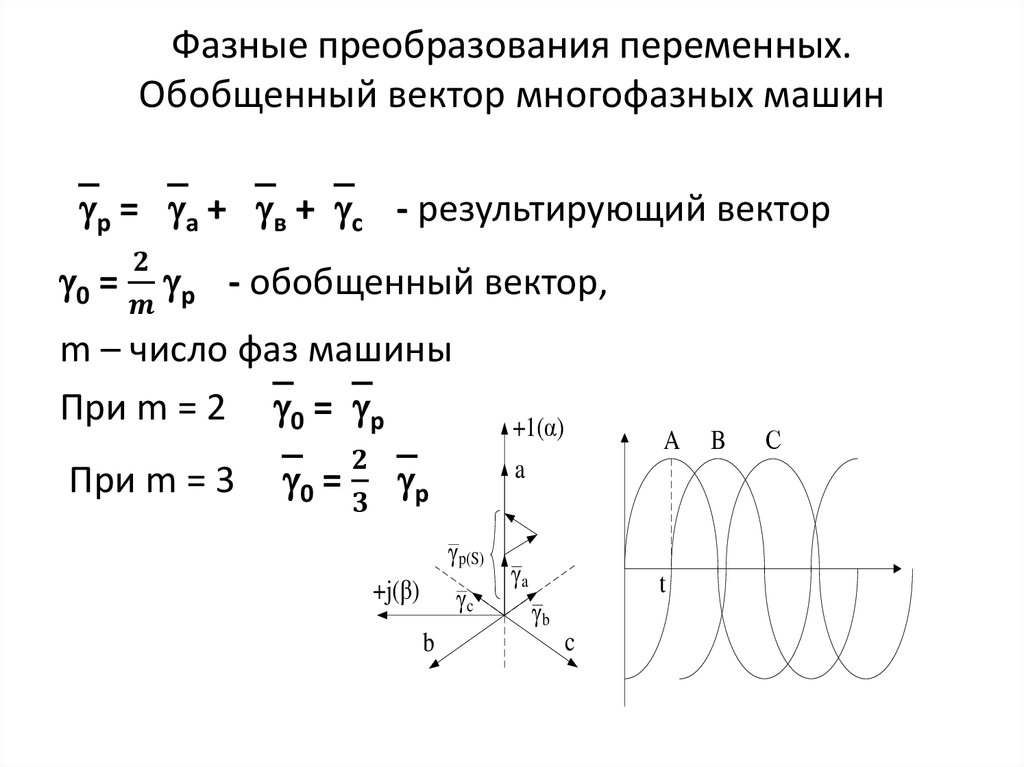 Фазные преобразования переменных. Обобщенный вектор многофазных машин