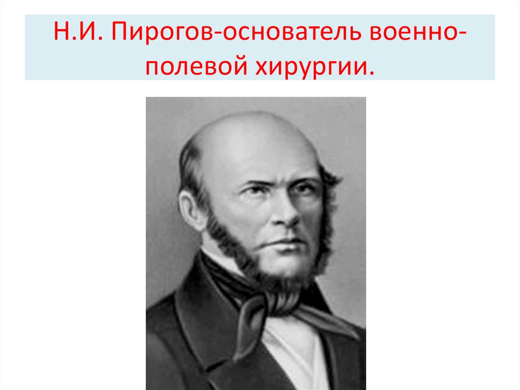 Н.И. Пирогов-основатель военно-полевой хирургии.