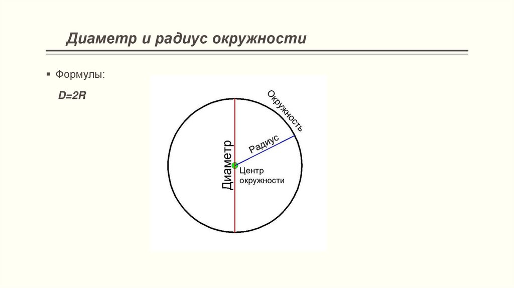 Сколько составляет радиус. Круг окружность радиус диаметр 2 класс. Радиус и диаметр окружности. Диаметр окружности. Формула радиуса окружности.
