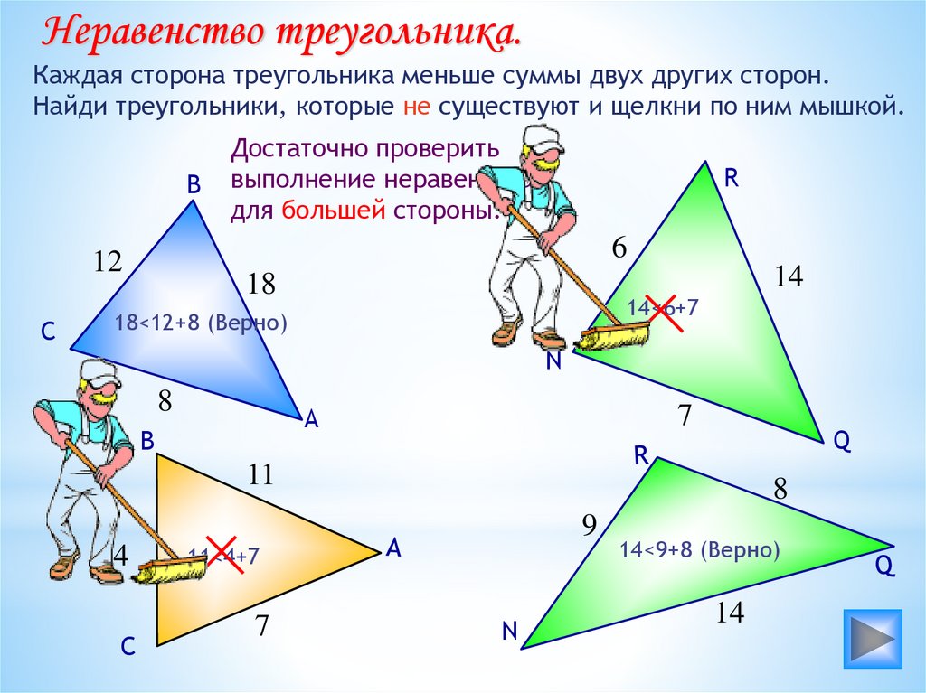 Неравенства в геометрии 7 класс. Неравенство треугольника. Каждая сторона треугольника меньше суммы. Каждая сторона треугольника меньше суммы двух других. Неравенство сторон треугольника.