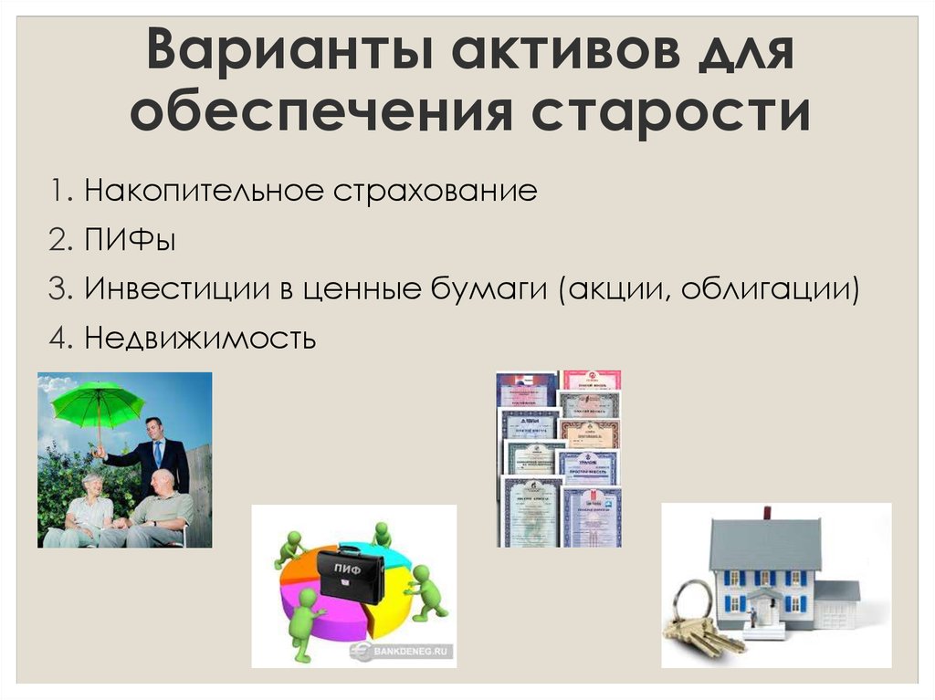 Варианты активов. Способы финансового обеспечения в старости. Материальное обеспечение в старости. Образование лучшее обеспечение старости.