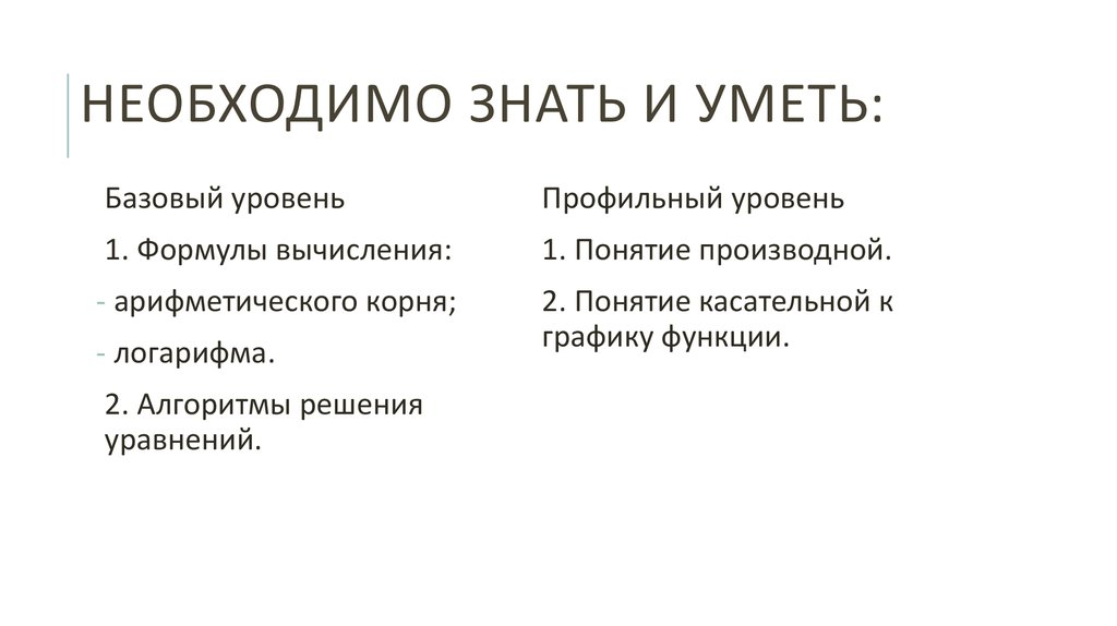 Необходимо знать и уметь: