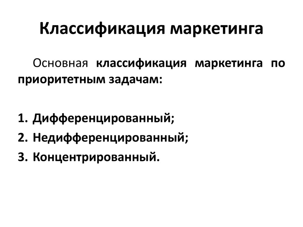 Планы маркетинга классифицируются по следующим признакам