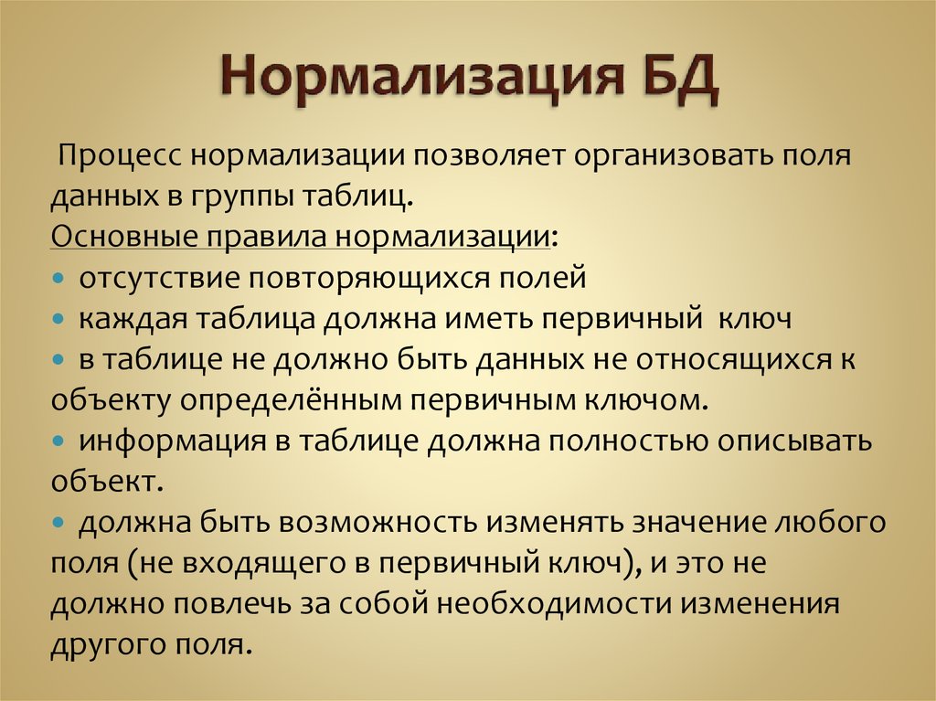 Нормализация бд презентация