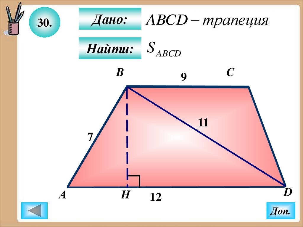 Теорема Пифагора ABCD- трапеция.