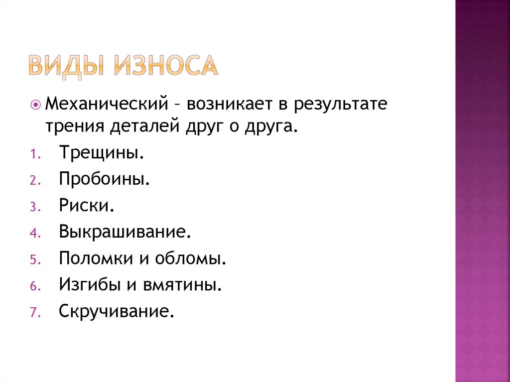 Виды износа