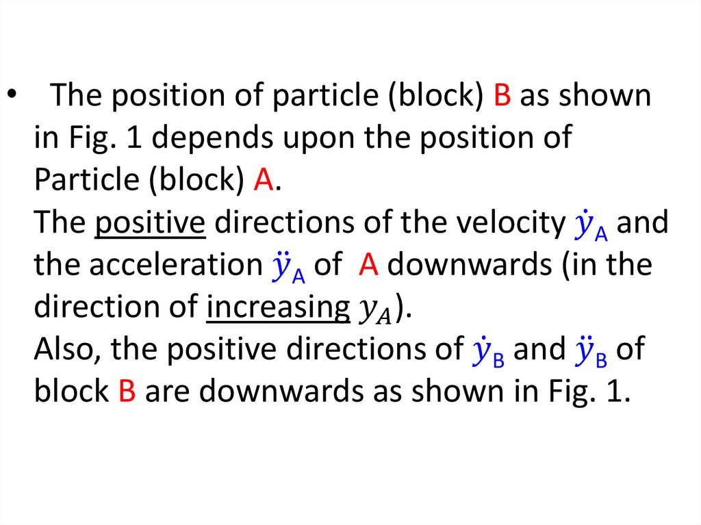 The position of particle (block) B as shown in Fig. 1 depends upon the position of Particle (block) A. The positive directions