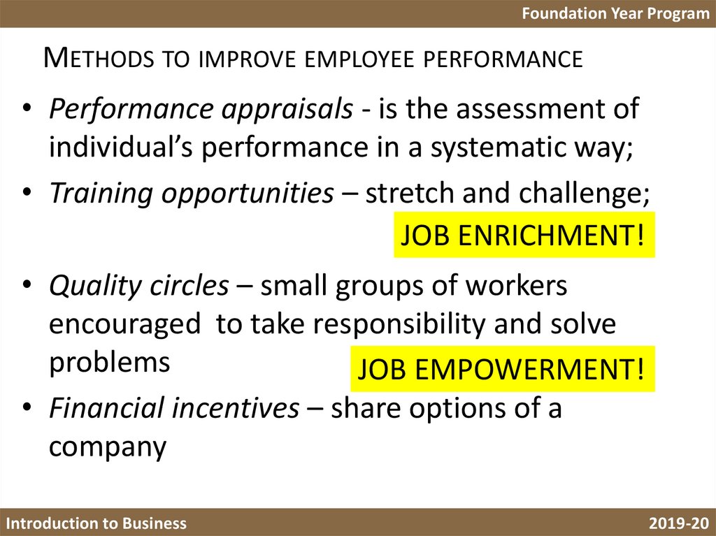 Methods to improve employee performance