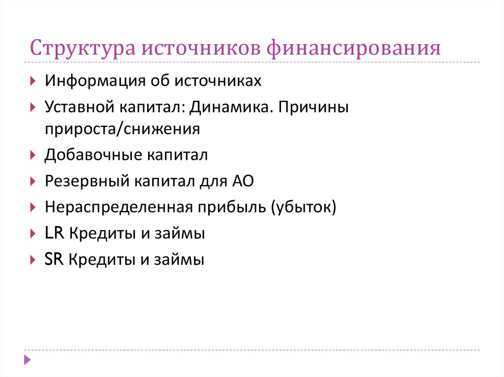 Источники структурной информации. Структура источников финансирования. Структура источника.