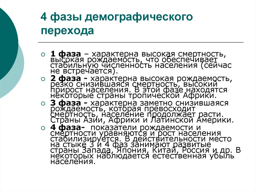 Характерна высокая рождаемость. 4 Фазы демографического перехода. 4 Демографические фазы. Фазы демографического перехода 4 фазы. Высокая рождаемость и высокая смертность характерна для.