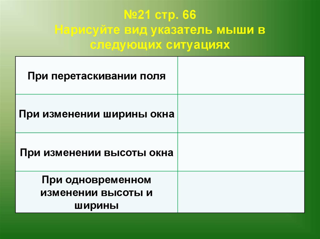 Нарисуйте вид указателя мыши в следующих ситуациях компьютер занят