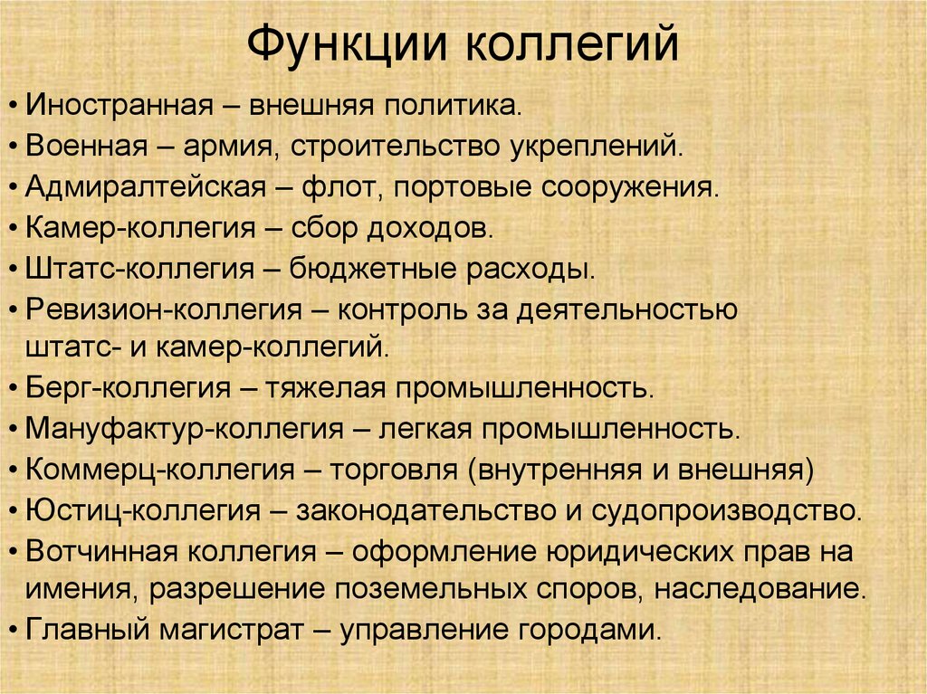 Управление коллегии. Таблица коллегии и их функции. Функции коллегий. Название коллегий. Коллегии при Петре.