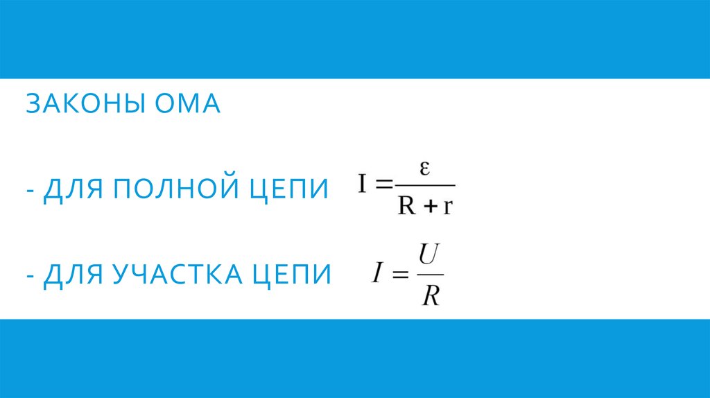 Законы Ома - для полной цепи - для участка цепи
